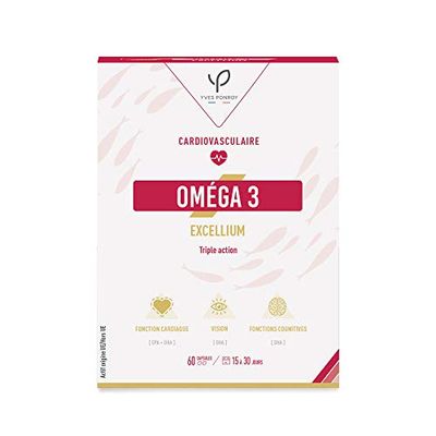 Oméga 3 Excellium - Huile de poisson de qualité supérieure - Complément alimentaire pour aider à maintenir le bien etre du coeur - 60 capsules - Yves Ponroy