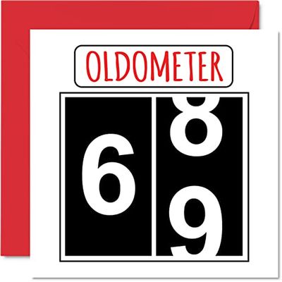 Leuke 69e verjaardagskaarten voor mannen vrouw - Oldometer - Happy Birthday Card voor papa mama opa oppas oma oma oma oom tante neef, 145 mm x 145 mm wenskaarten, 69e verjaardagskaart