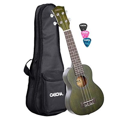 Cascha Sopraan ukelele groen mahonie I ukelele starterkit 3 gekleurde plectrums tas gigbag I sopraan ukelele premium mahonie groen I kleine Hawaii gitaar voor beginners gevorderden