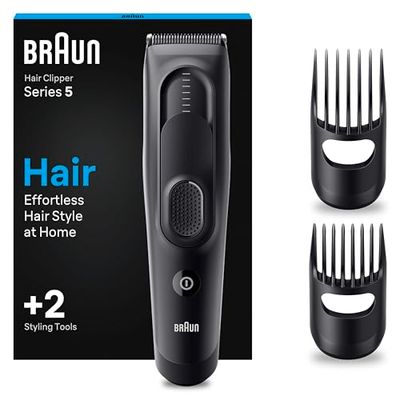 Braun Series 5 TAGLIACAPELLI UOMO, Con 17 Impostazioni Di Lunghezza, Sistema Di Memoria Safetylock, lame Ultra Affilate, 2 Pettini, Batteria Ni-Mh 50 Minuti Di Autonomia, Idea Regalo, HC5330