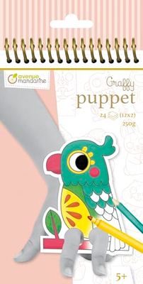 Avenue Mandarine GY095C - Quaderno a spirale Graffy Puppe 24 marionette da dito pretagliate da colorare 12x12 cm 250g (12 motivi x2), animali domestici