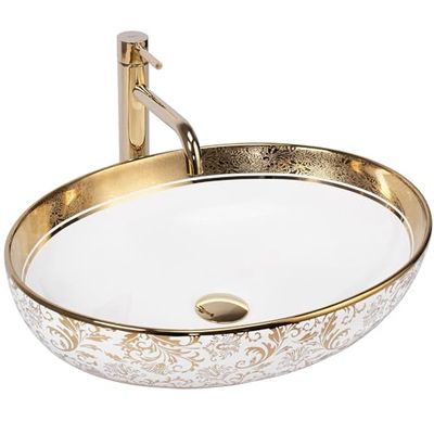 Rea Lavabo da Appoggio Margot White/Gold Lavandino bagno 520 x 400 x 135 mm Ceramica (Oro)
