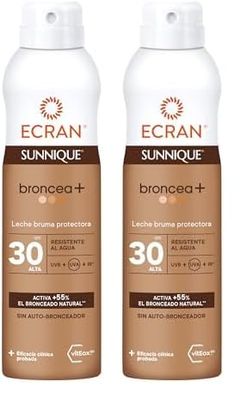 Ecran Sunnique Bronze- Bruma Leche Protectora FPS 30, Protección UVB + UVA e IR-A, Con Tecnología Pure Bronze y VitEox 80, Activa el Bronceado Natural, Sin Autobronceador - 250 ml (Paquete de 2)