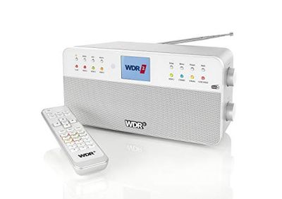 WDR-radio – 8 minnesknappar för WDR-sändare – fjärrkontroll – Bluetooth – hörlursuttag – färgskärm – stereoljud – AUX-in – silver – digital radio
