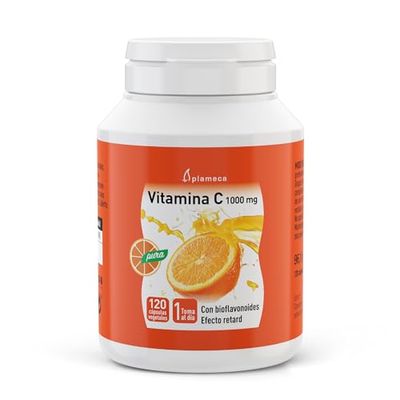 PLAMECA - Vitamina C 1000 mg, con Bioflavonoides, Efecto Retard, Potencia el Funcionamiento del Sistema Inmunológico, Ayuda ante el Cansacio y la Fatiga, sin Gluten y Lactosa - 120 Cápsulas Vegetales