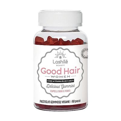 Lashilé Good Hair Women, Integratore alimentare per la bellezza dei capelli con Biotina, Ferro, Vitamina B12 e Zinco, Senza zucchero, 60 pastiglie gommose, 1 mese di trattamento