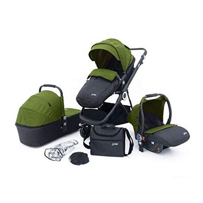 Petex 4028985748539 kinderwagen "Multi-Traveller" 3-in-1 complete set 10-delig met 3 opzetstukken en uitgebreide accessoires, groen, 18,8 kg