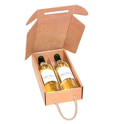 ONLY BOXES, Confezione da 10 scatole di cartone per 2 bottiglie di vino, custodia orizzontale in cartone con manico, scatola di cartone per regalo spedizione