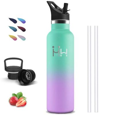 Borraccia Termica, Borraccia 1 litro, Senza BPA, Borraccia con Cannuccia, Senza Perdite, Borraccia Acciaio Inox, Borraccia Sportiva, Acciaio Inossidabile 18/8, per Campeggio, Escursionismo, Trekking