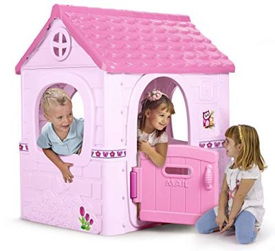 FEBER - Pink Fantasy House Casita Infantil, Puerta Abatible, Colores Luminosos y Resistentes a la Luz Solar, Montaje Fácil, De 2 a 6 años, Famosa (800012222)