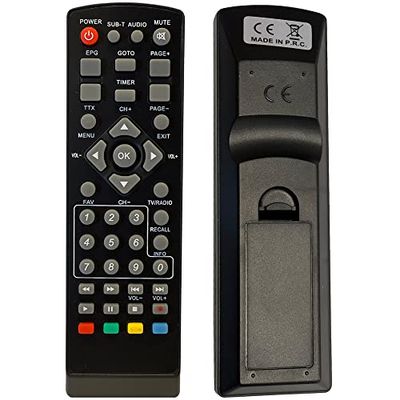 LEYF Universele 7-in-1 afstandsbediening compatibel met DVB-T TNT Receiver Strong, Echosat, Tempo, Leyf, Engel, Metronic, Strom, LiveTNT, Xoro, Thomson, Edision