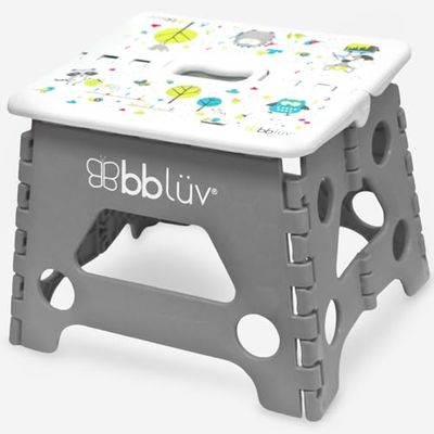 Bblüv - Barnfotsteg - vikbar babystege - kompakt och lätt att rengöra pall/steg för småbarn - badrum och kök - renhetsinlärning - grå