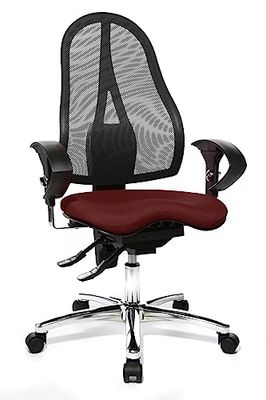 Topstar ST19UG27 Sitness 15, ergonomiczne krzesło biurowe, krzesło biurowe, w zestawie podłokietniki o regulowanej wysokości, materiał obiciowy bordowy/czerwony