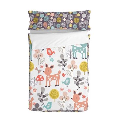 HappyFriday Saco Nórdico con Relleno Moshi Moshi Woodland Multicolor 90 x 200 cm