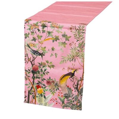 Alexandra House Living Chemin de Table Rose Textile 33 x 180 cm Coton Oiseaux