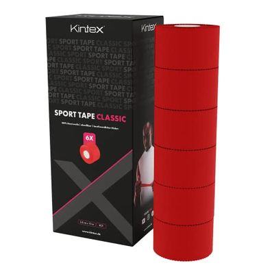 Kintex 6 rotoli di nastro sportivo, 3,8 cm x 10 m, nastro rigido non elastico, per il fissaggio e la stabilizzazione delle articolazioni, nastro per dita, nastro per bendaggi (Rosso)