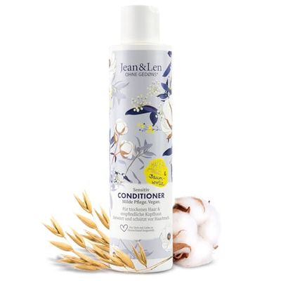Jean & Len Conditioner Sensitive Oat Milk & Cotton, for Dry Hair and Sensitive Scalp, Pampering and Gentle Care, Silicone-Free and Paraben-Free, Vegan, 300 ml