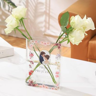 PORPAN Acrylic Book Shaped Vase for Flowers - Clear Small Vase for Home/Living Room/Bookshelf/Bedroom/Office Decor Aesthetic - Book Lovers Gifts(Pride)