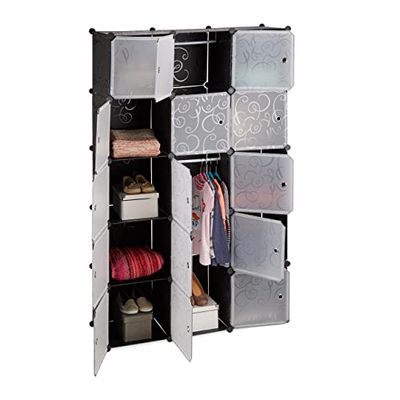 Relaxdays Armário modular com 11 compartimentos e 2 barras, preto, 37 x 110 x 181 cm
