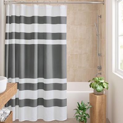 Madison Park Spa Waffle Douchegordijn Pieced Fabric met 3M Scotchgard Moisture Management, premium spa-kwaliteit moderne douchegordijnen voor badkamer, standaard 72x72, houtskool