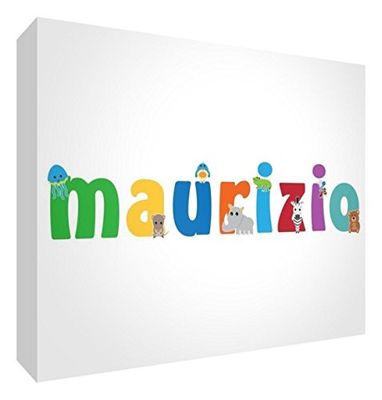 Little Helper LHV-MAURIZIO-A6BLK-15IT - Panel decorativo para recién nacido/bautizo, idea de regalo, diseño personalizable con nombre de niños Mauricio, multicolor, 10,5 x 14,8 x 2 cm