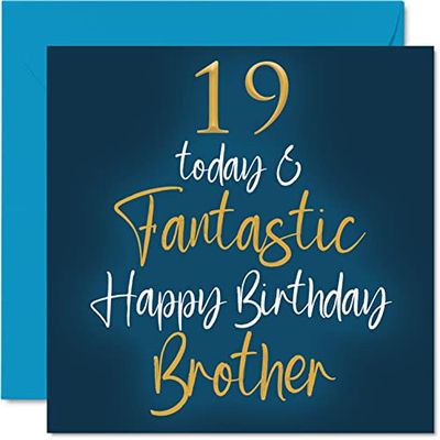 Stuff4 Fantásticas tarjetas de cumpleaños 19 para hermano, 19 hoy y fantásticas, tarjeta de feliz cumpleaños para hermano de hermana, regalos de cumpleaños para hermano, tarjetas de felicitación para