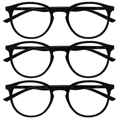 OPULIZE Met Gafas de Lectura con Bloqueo de Luz Azul Pack de 3 Montura Redonda Negra Resistente a Arañazos Bisagras de Muelle Ordenador Gaming Antirreflejante Hombre Mujer BBB60-1 +3.00