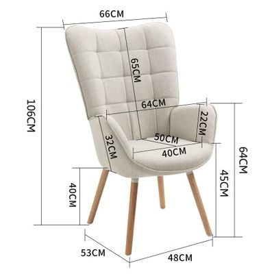 MEUBLE COSY Fauteuil de Bureau Scandinave Ergonomique Chaise Accoudoir sans roulettes en Tissu Pieds Bois Massif Capacité 120 kg, Beige