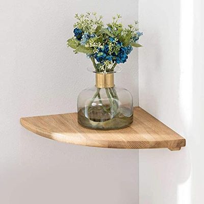 GIEANOO Houten Hoekplank, 17,8 cm, 1 stuk, rustiek eiken, zwevend, rond einde, wandgemonteerd, geschikt voor luidsprekers, boeken en badkamer, decoratief