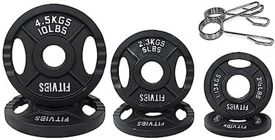 Signature Fitness Olympic - Piastra per pesi in ghisa, 5,1 cm, per allenamento di forza e sollevamento pesi, stile a due fori, set da 15,9 kg