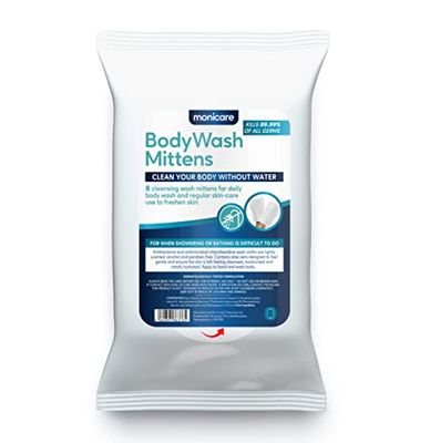Body Wash Mittens | Adult Washgloves | Disposable Premoistened Cleansing Wipes | Pack of 8