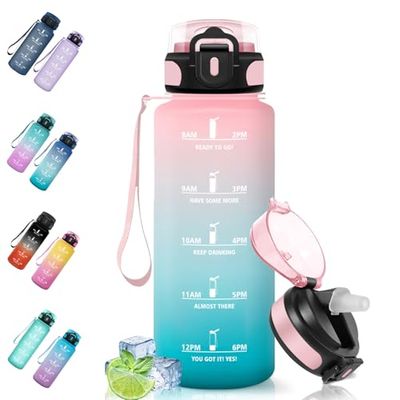 Motswedi Sportflaska, 1500ml Läckagesäker Vattenflaska, BPA-Fri, Vattenflaska Med Sugrör, Ateranvändbar, Lätt Att Bära, LäCkagesäKer Vattenflaska, Dricksflaska för Cykling, Fitness, Yoga, Pink Cyan