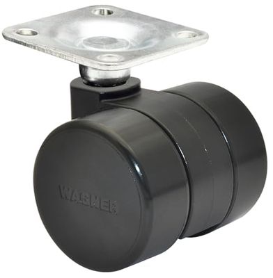 Wagner Design 01003889 - Rullo per mobili, duro, diametro 38 mm, altezza 40 mm, nero, piastra di avvitamento 42 x 42 mm, portata 70 kg, prodotto in Germania