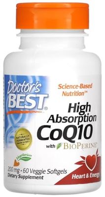 Doctor's Best - CoQ10 haute absorption avec BioPerine | Coenzyme Q10, 200mg, 60 capsules molles