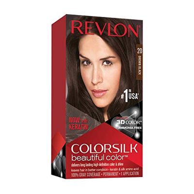 Revlon ColorSilk Beautiful Color Hair Color, Colorazione Permanente Fai-Da-Te A Casa, Senza Ammoniaca, 100% Copertura Dei Bianchi, Arricchita Con Cheratina, 20 - Castano Nero