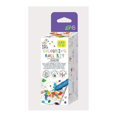 Haku Yoka 6303120 Sealife - Juego de pintura de cera, rollo de papel para colorear y 4 ceras de colores, incluye 20 pegatinas, para niños a partir de 3 años