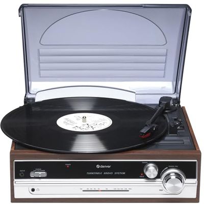 Denver VPR-190 Record Player with FM Radio, Built-in Speakers, Wood Finish, Ceramic Head