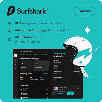 Surfshark Starter, VPN, 12 Meses, Código Digital | Starter | 12 Meses | Código de activación enviado por email