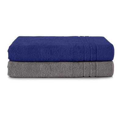 Komfortec Lot de 2 Serviettes de Sauna 80 x 200 cm 100% Coton XXL – Grandes Serviettes de Sauna Douces, à séchage Rapide, Gris Anthracite/Bleu Marine