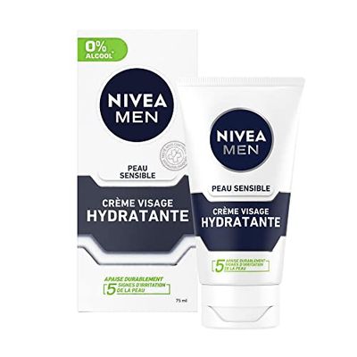 NIVEA MEN - Cura idratante extra morbida pelle sensibile (1 x 75 ml), crema viso idratante per uomo con pelle sensibile e irritata, cura viso uomo lenitivo 0% alcol