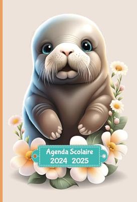 Agenda Scolaire Couleur: Avec jeux éducatifs | Lignage Seyès | Semaine sur 2 pages | Format cahier | Ecole Primaire CP CE1 CE2 CM1 CM2 | Pour fille et garçon | Thème Bébés Animaux Kawaii - Phoque