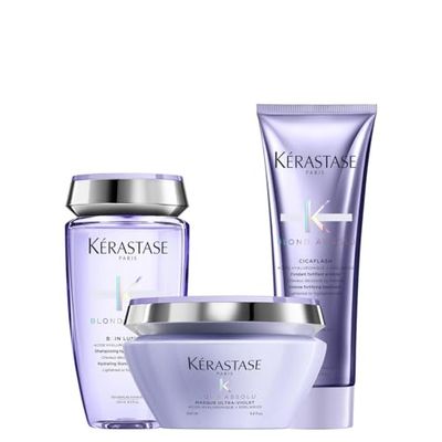 Kérastase, Blond Absolu, Routine Riparatrice, Per Capelli Biondi, Danneggiati, Decolorati & Sensibilizzati, Con Acido Ialuronico, Shampoo Bain Lumière + Maschera Ultra-Violet + Balsamo Cicaflash