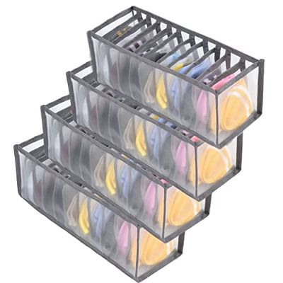 KKNE Organisateur de sous-vêtements, 4 boîtes de rangement pliable pour soutien-gorge, sous-vêtements, chaussettes, cravates, écharpes et foulards-gris