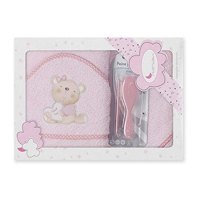 Interbaby - Capa de Baño Bebe Rosa + Peines Bebe | Toalla con Capucha 100% Algodón, 100x100cm, Unisex | Suave, Secado Rápido | Ideal para Recién Nacidos, Bebes y Niños Pequeños | Diseño Love You
