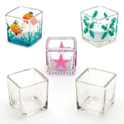 Baker Ross EC216 Square Glass Candle Holders, For Children to Paint & Personalise With Glass Paints and Pens, Perfect for School Work, Home Crafts, Craft Group Activities and More (Pack of 6), 5cm