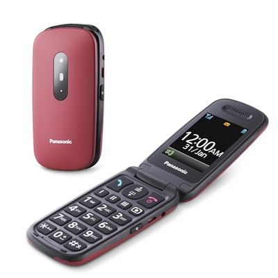 Panasonic KX-TU446EXR Telefono Cellulare Facilitato, Compatibile con Apparecchi Acustici, Ottimale per Anziani, Pulsanti Grandi Retroilluminati, Ampio Display, 600 Ore di Autonomia, Rosso