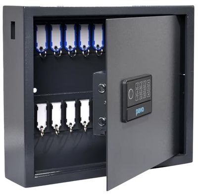 Pavo - Armoire à clés avec Serrure électronique numérique,également Ouvert avec Un Lecteur d'empreintes digitales ou Une clé,Porte-clés magnétiques pour 20 clés,10 Porte-clés magnétiques Noirs Inclus
