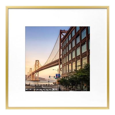 Frametory, Marco de aluminio de 12 x 12 pulgadas, foto de 8 x 8 pulgadas con paspartú marfil para exhibición de pared, colgador de dientes de sierra, pestañas giratorias, clips de resorte, ideal para