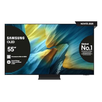 Samsung Smart TV 55'' QE55S95FAEXZT OLED 4K, NQ4 AI Gen4 Processor, 4K AI Upscaling, Glare Free, Dolby Atmos & OTS+, Infinity One Design, edizione speciale PACCHETTO INTRATTENIMENTO, 2025, 55"