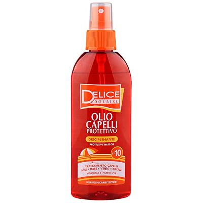 Delice Solaire Olej Słoneczny Spray Włosy Ochronne Spf10 Dyscyplinujący, Witamina E i Filtr UV, Chroni Włosy przed działaniem Słońca, Testowane Dermatologicznie - 150 ML